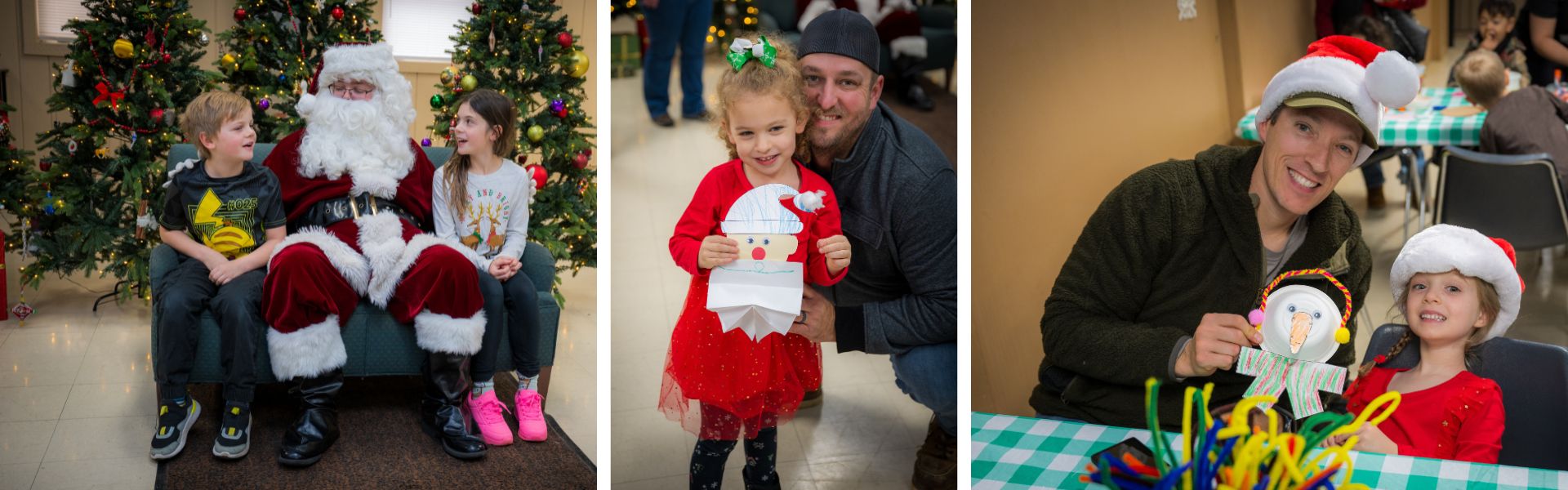 Collage of children and their parents during Santa's Craft Corner event